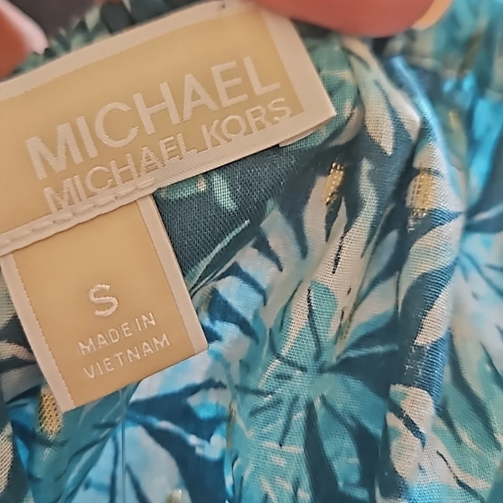 NEW! MICHAEL MICHAEL KORS Floral Mettalic Gold Blouse Top Small.